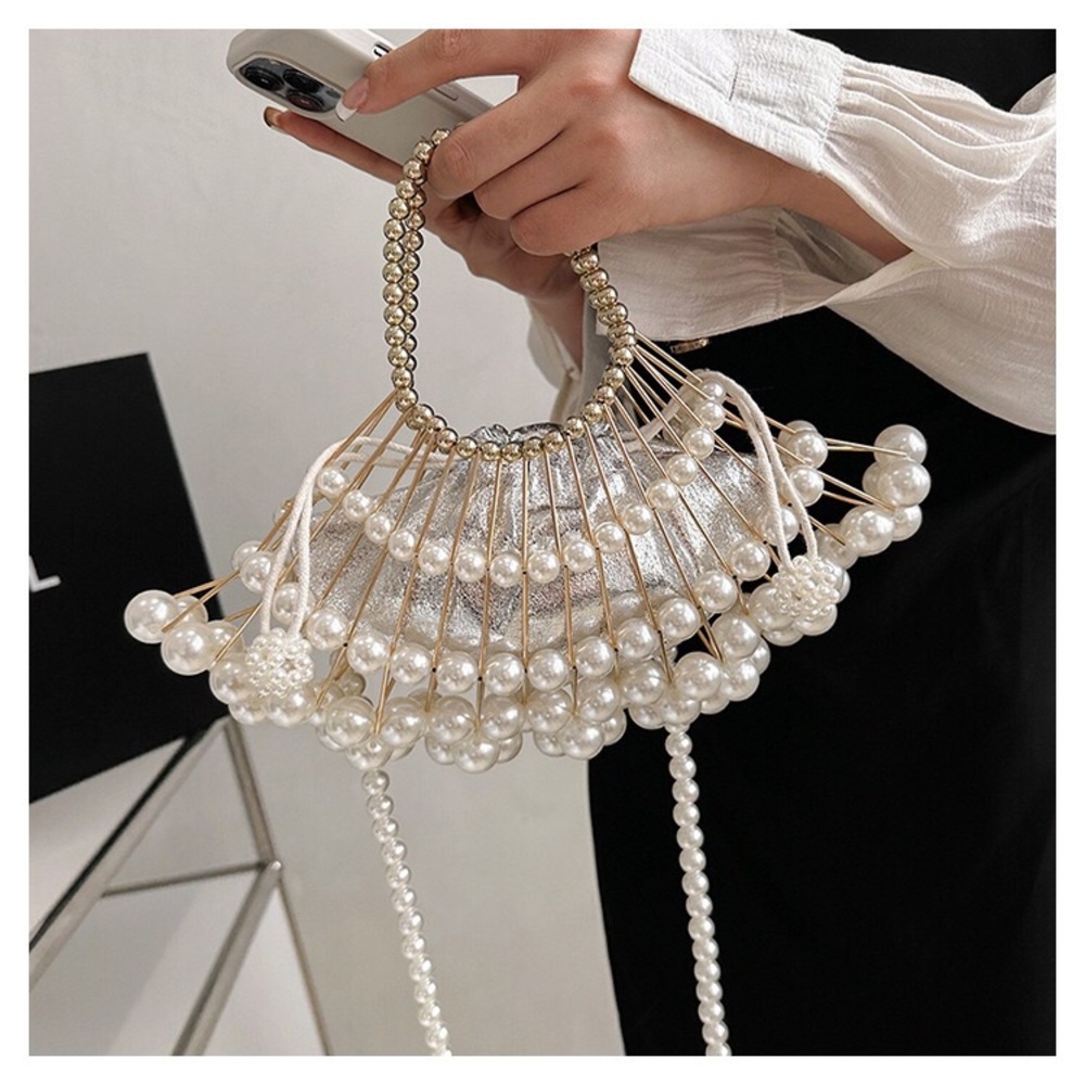 women's pearl chain oblique hollow handbag